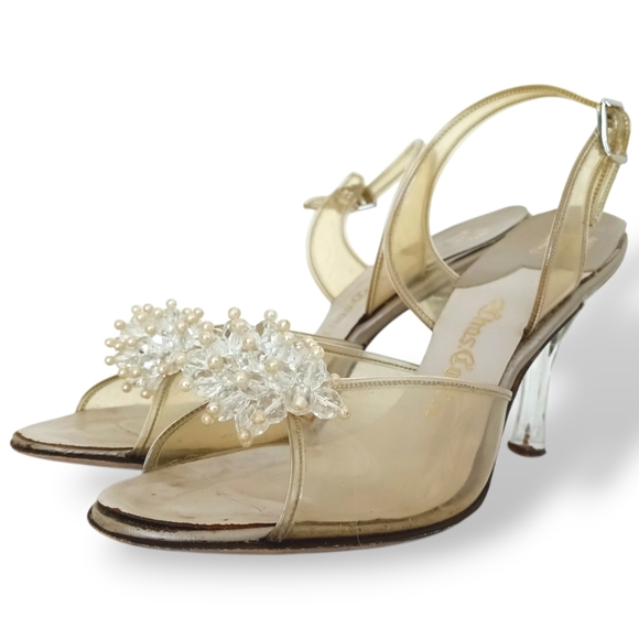 Gotham Shoes - Gotham Clear Beaded Princess Heels Transparent Retro Bridal Glass Slippers Cute